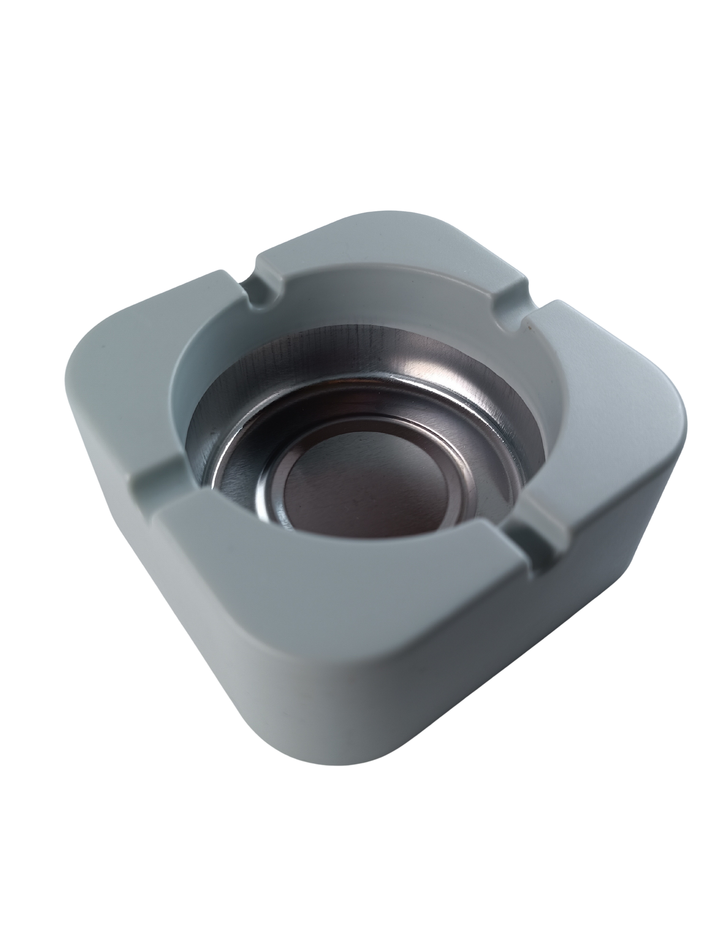 Cendrier Carré Bleu Gris Clair en Métal et Plastique
