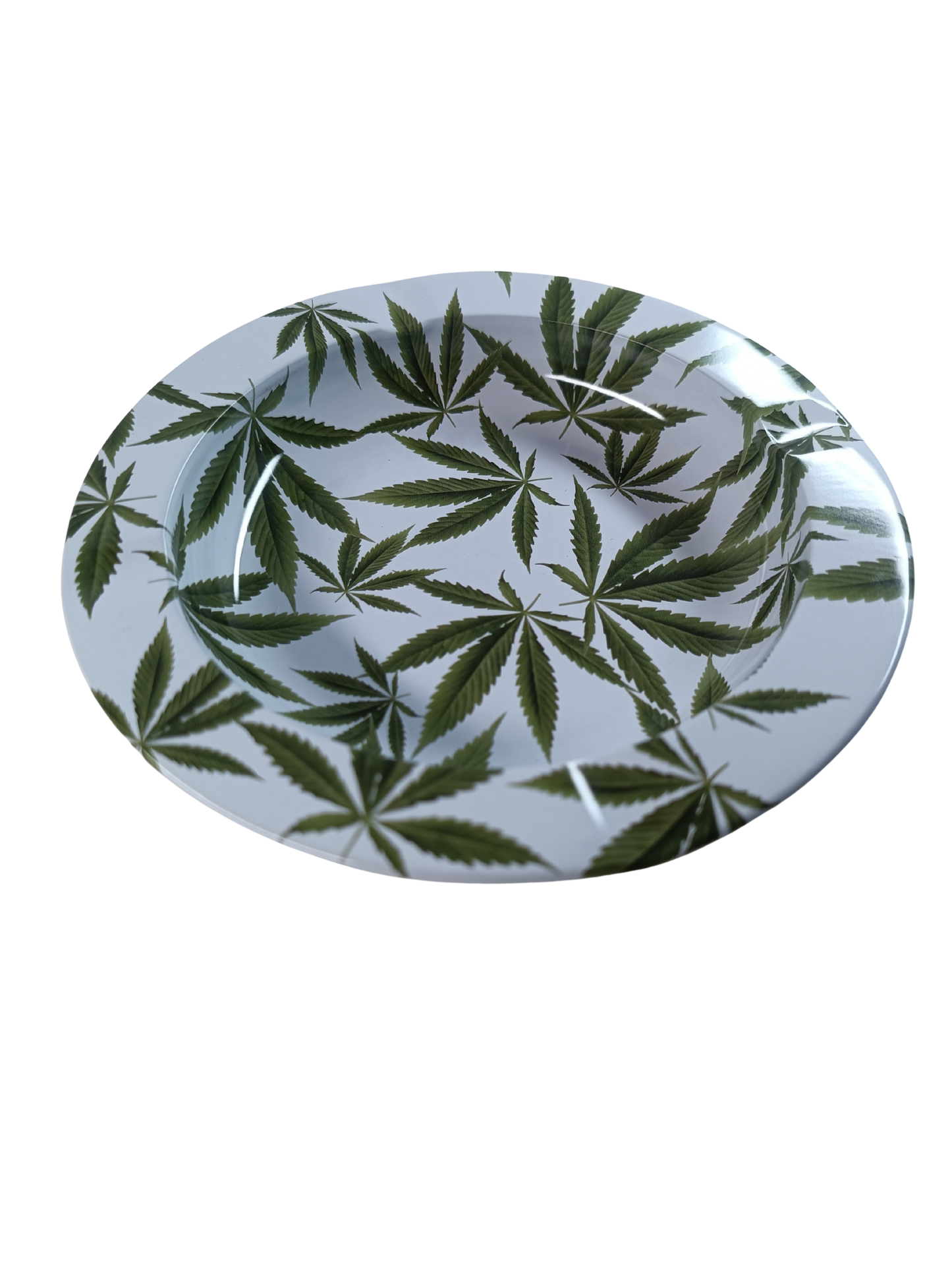 Cendrier Rond Métal Blanc – Feuilles de Cannabis