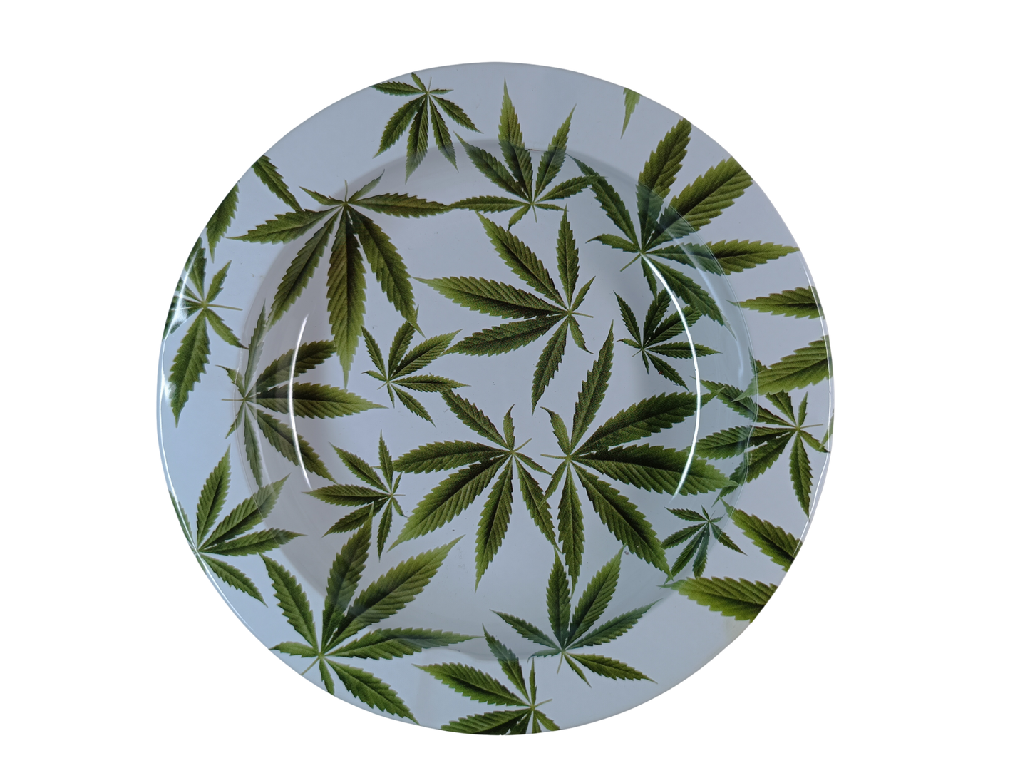 Cendrier Rond Métal Blanc – Feuilles de Cannabis