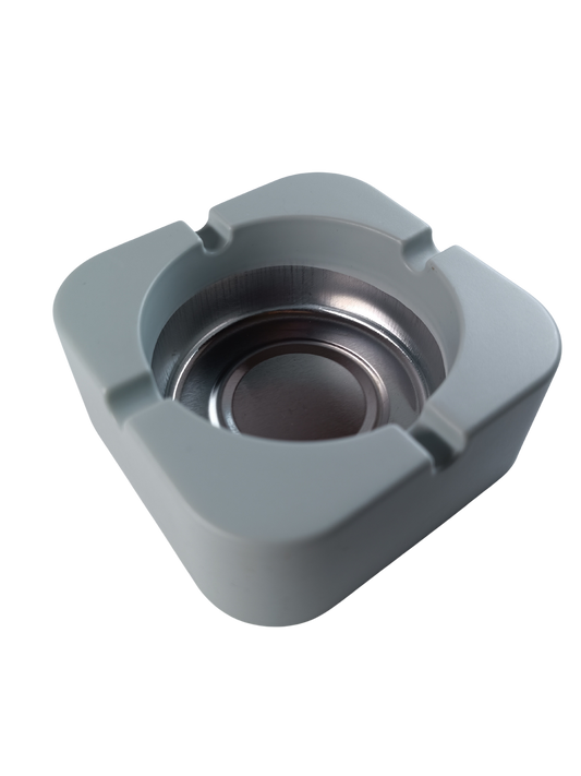 Cendrier Carré Bleu Gris Clair en Métal et Plastique