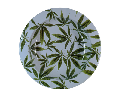 Cendrier Rond Métal Blanc – Feuilles de Cannabis